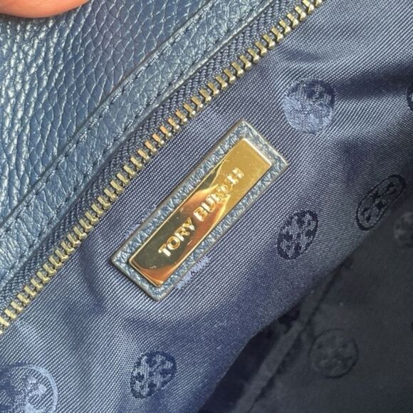 Tory Burch Thea Navy Leather Tote Satchel Purse Women’s Luxury Bag - Picture 14 of 15